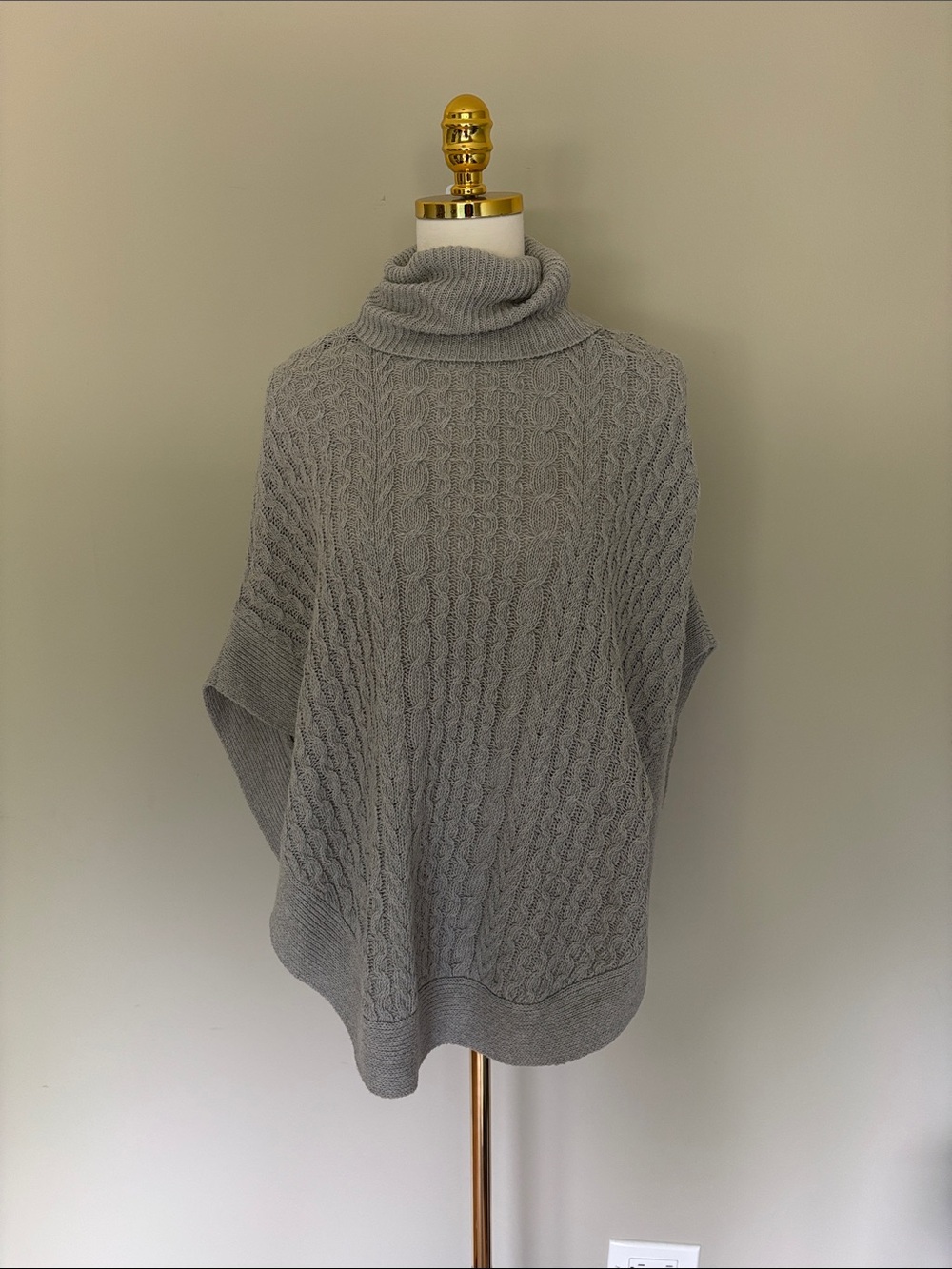 Mud Pie Gray Cable-Knit Cowl Neck Poncho Sweater